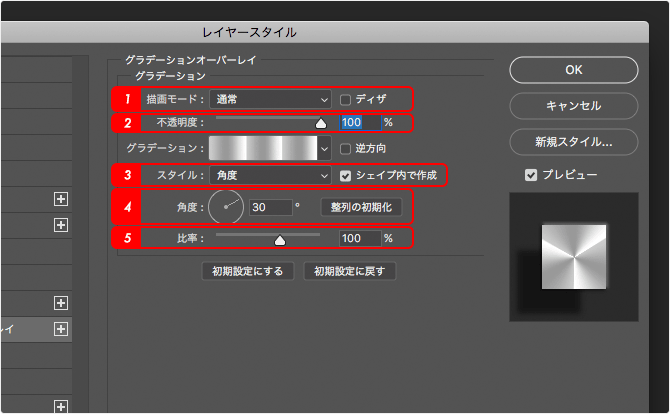 ［グラデーションオーバーレイ］の項目